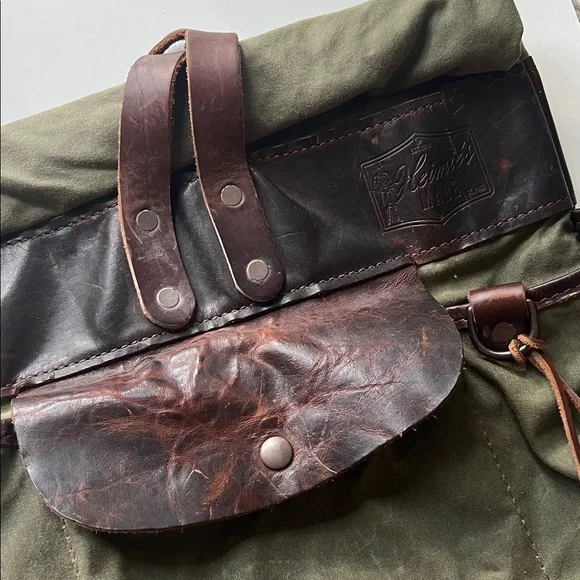 HEIMIE’S MADE Army Surplus Olive Waxed Canvas & Leather Men's Roll Top Backpack - Picture 2 of 6